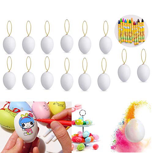XUNKE Oeufs de Pâques, 12 Pièces ufs de Décoration en Plastique de Pâques, Oeufs Suspendus avec Une Corde, Peinture de Pâques Artisanat pour la Décoration et Le Cadeau (20)