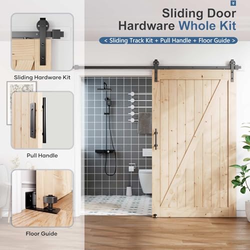 Image of EaseLife 8FT Sliding Barn Door Hardware Track Kit & Handle,Big Industrial Spoke Wheel Pulley,Wall Mount,Slide Smoothly Quietly,Easy Install,Black,96 inch Track Fit for 44-46 inch Wide Opening (No Door)
