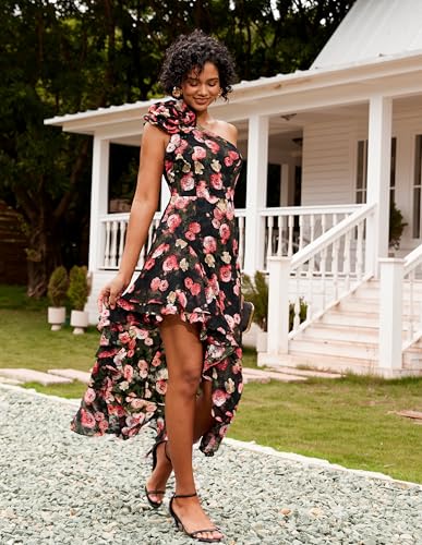 Image of GRACE KARIN Womens Summer One Shoulder Sleeveless Dresses Floral Flowy Ruffle High Low Wedding Guest Maxi Sundresses