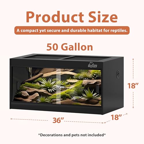 Image of 50 Gallon PVC Reptile Enclosure, RepWild 36 inchx18 inchx18 inch Terrarium /Tank with Heavy-Duty Screen Top, Glass Sliding Doors & Lock for Bearded Dragons, Ball Python, Geckos, Lizards