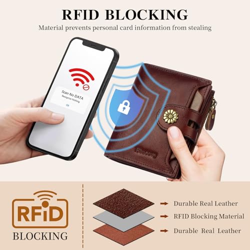 Image of Wallet Women,Rfid Blocking Leather Bifold Womens Wallet Compact Card Holder Small Wallet for Women with Removable ID Window Darkhkaki