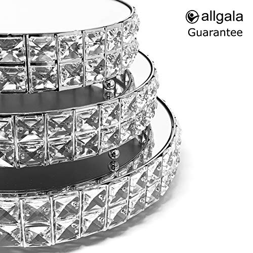 Image of allgala Wedding Cake Stands 3-Piece Set Crystal Gold Plated Cheese Dessert Cupcake Cake Stand with Mirror Plate-Silver Round-HD89204