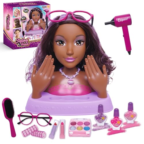 Hair Styling Doll Head 10.5-inch with Real Washable Makeup & Nail Polish, 20+ Accessories Pretend Play Hair Salon Toy & Makeup Kit for Kids–Christmas, Birthday Gifts for Girls Ages 3 4 5 6 7 8 9 10 +