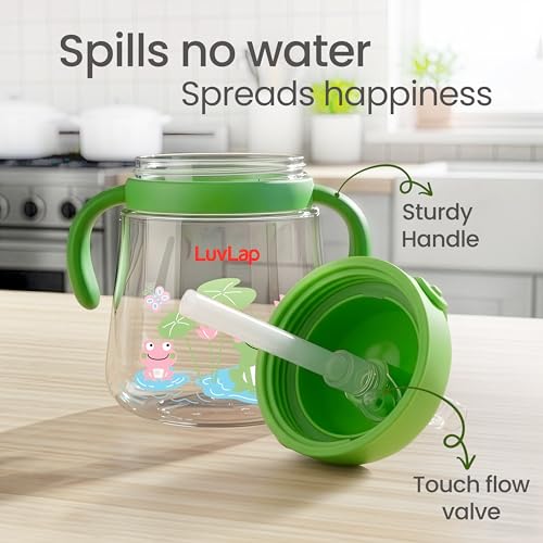 Image of LuvLap Joy Anti Spill Sipper for Kids with Twin Easy-Grip Handles, 270 ml, Sippy Cups with Soft Silicone Straw, Training Cup for Kids,Water Bottle, Non-Toxic & BPA Free, 1 Year+ (Green) (Pack of 5)
