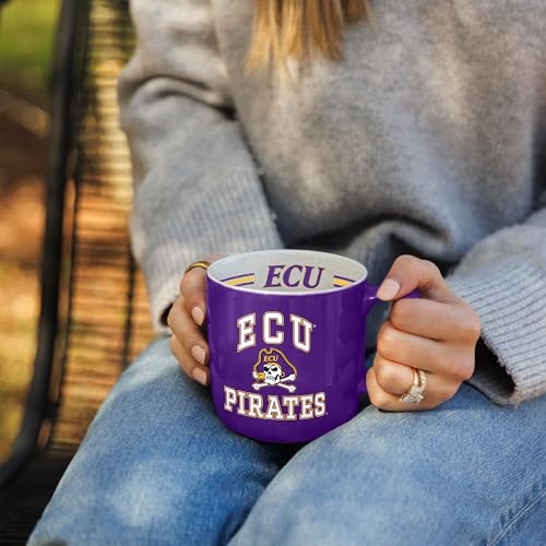 Image of Logo Brands NCAA East Carolina Pirates 15 oz Stripe Coffee Mug - Vintage Team Logo, Inside Print & Stripes, Microwave & Dishwasher Safe- Great Gift For Fans & Alumni