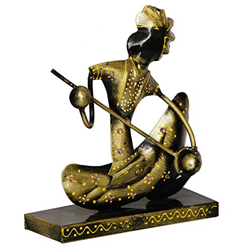 Image of eCraftIndia Tribal Man with Pagdhi Playing Musical Instrument Banjo Decorative Showpiece