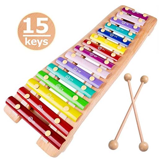 Xylophone 15 Keys Wooden Xylophone for Kids Glockenspiel Xylophone Toy Musical Instruments Preschool Learning Montesssori Toy, Child Safe Mallets, 1 2 3+ Years boy Girl Toddler Birthday