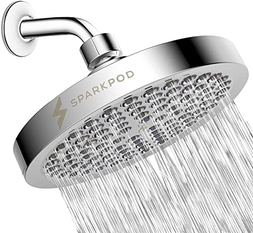 Sparkpod 6" Rain Shower Head, 16" Shower Arm Extension & Ultra Shower Filter + Extra Cartridge - High Pressure Rain & Shower Filter - Removes Up To 95% Of Chlorine & Heavy Metals (Chrome) #TOP1