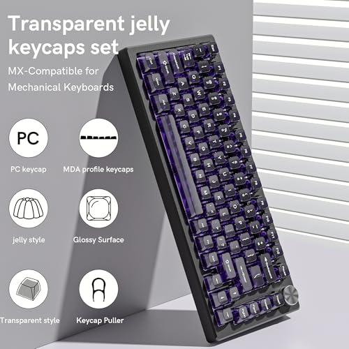 Image of dagaladoo Clear keycaps,Transparent Keyboard keycaps,Jelly Key caps Set,Shine Through keycap,MDA Profile Keyboard caps for Mx Switches Mechanical Keyboard(Purple)