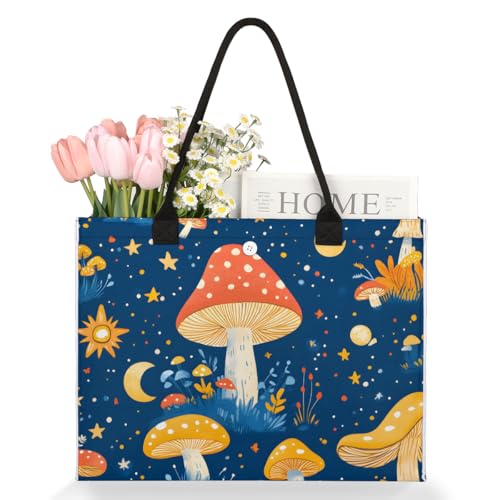 Mushroom Stars Tote Bag for Women Large Beach Bag Reusable Tote Bags for Work Travel Beach Shopping3