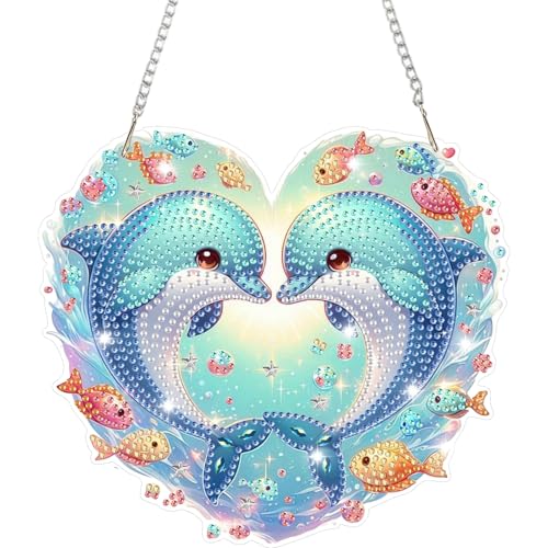 HEIBAGO Diamant Peinture Pendentif, Animaux Diamond Painting Ornements pour Adultes,DIY Poisson Suspendus Diamant avec Chaîne 5D Diamond Plaque de Porte Kit...
