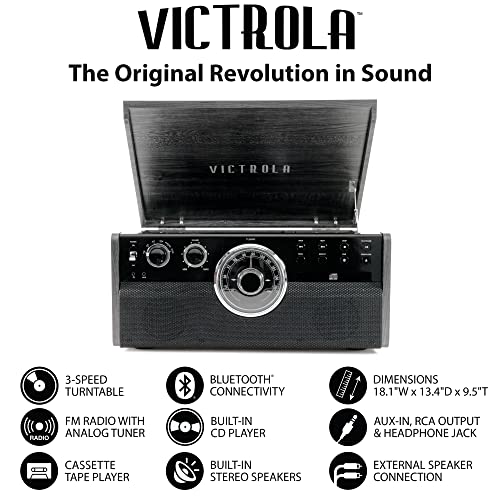 Victrola VTA-270B-GRY Mid Century 6-In-1 Bluetooth Record Player & Multimedia Center With Built-In Speakers - 3-Speed Turntable thumb #2