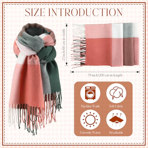 Coume 6 Pcs Women Scarf Women Winter Warm Long Soft Plaid Tassel Buffalo Scarf Blanket Large Knit Tartan Wrap Shawl Gift2