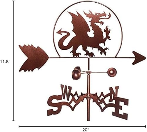Miniatura 4 de Dragon - Veleta para montaje en techo, techo de cobertizo de metal de 20 pulgadas de altura, adorno de dragón volador para exteriores, patio,