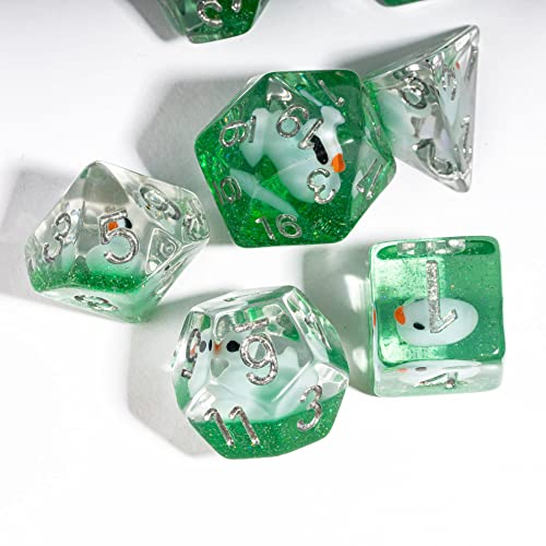 Image of cusdie 7-Die DND Dice, Polyhedral Dice Set Filled with Duck, for Role Playing Game Dungeons and Dragons D&D Dice MTG Pathfinder (Green with Blue Duck)