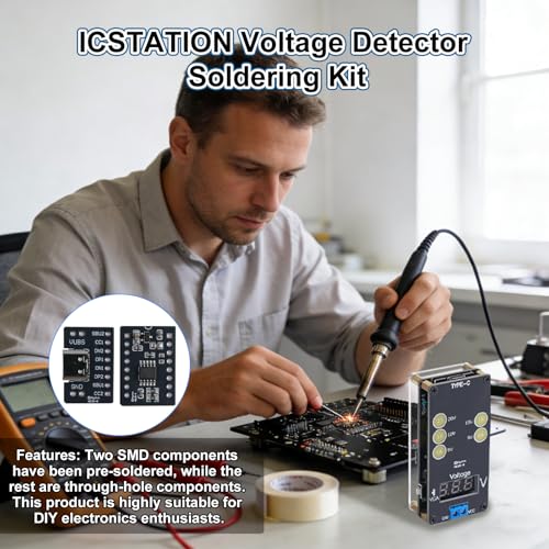 Image of DIY USB C Voltage Tester Soldering Kit, ICSTATION Fast Charging Digital Voltmeter Soldering Project with Color LED Lights and Display Adjustable Output Voltage for Soldering Learning Voltmeter Tool