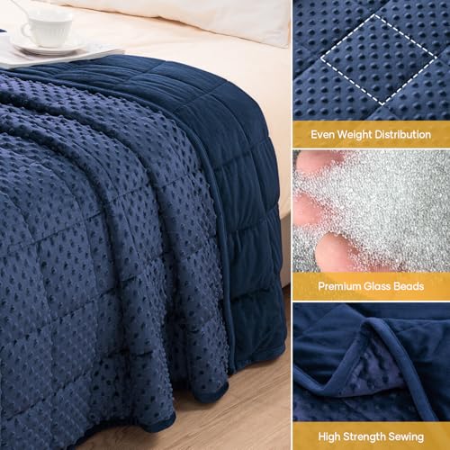 Image of Wemore Minky Dot Weighted Blanket for Adults Twin Size 15 lb, Soft Heavy Blanket for Stress Relief and Sleep Promotion, Breathable Blanket for All-Season with Glass Beads, Navy Blue 48 x 72 inches