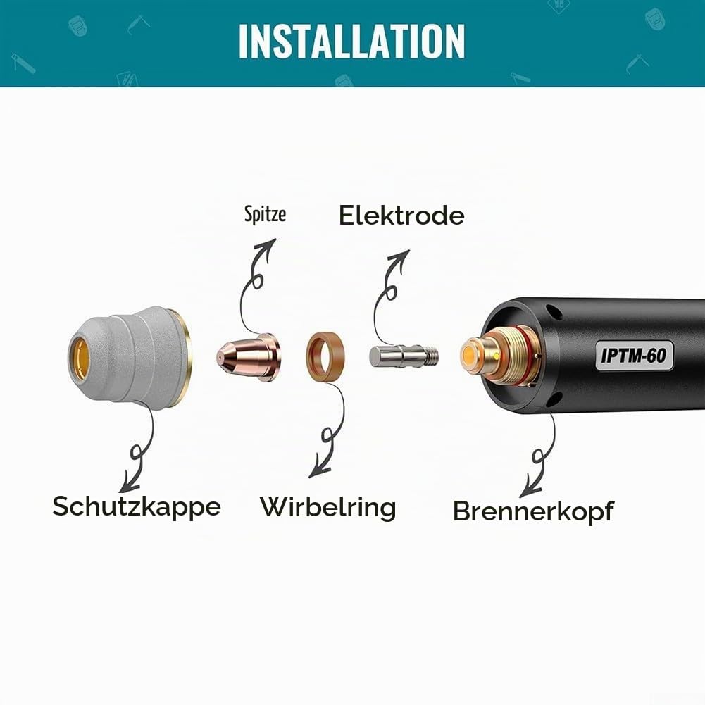PTM-60 Plasmaschneidbrenner für IPTM60 PT-60 CNC-Maschine, 60 A Nicht-HF-Pilotzündung mit 6 m gepanzertem Kabel, kompatibel für Everlast PowerPlasma 50s/60s, Langlebigkeit FORCECUT 42i/62i