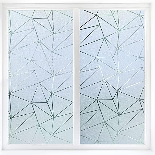 Viseeko Frosted Glass Window Film: Privacy Window Decorative Film Removable Static Clings UV Blocking Non-Adhesive Glass Door Sticker for Home Office 17.5 x 78.7 inches Frosted Triangle