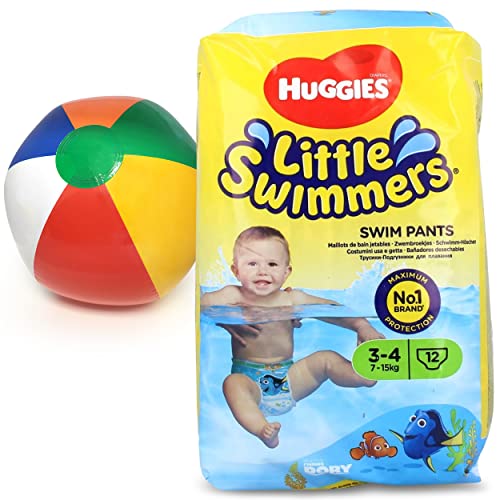 Image of Little Swimmers Disposable Swim Diapers – (15lb.-33lb.) Ultra-Soft and Durable Swim Nappies for Beach, Pool – Cute Swim Pants for Little Boys and Girls, Toddlers – Includes Bonus Pool Ball (Small)