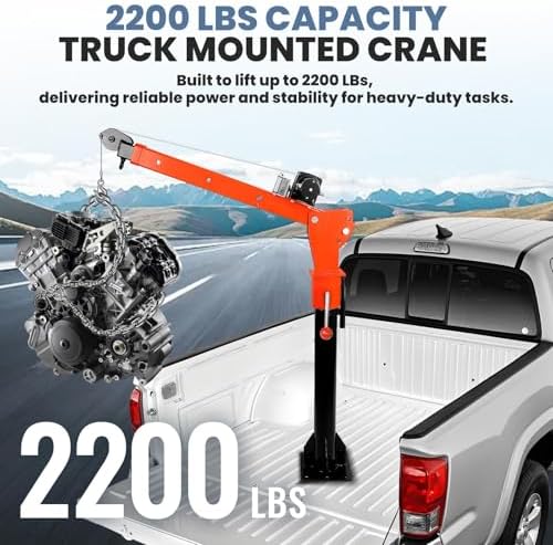 Electric Truck Crane 2200LBS with 5000LB Remote Winch, 360° Swivel Folding Jib, Heavy Duty for Factory and Warehouse Towing