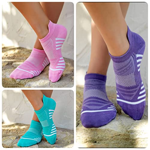 Women's Rayon Made From BAMBOO Thin Ankle Socks 6 Pairs Striped Breathable Absorbent Low Cut Athletic 7-10 Size3