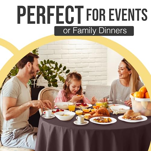 Image of Exquisite 66% Thicker Premium Brown Round Tablecloth 0.5 Mil 24 Pack Plastic Table Cloth Disposable 84 Inch Round Plastic Tablecloth Won't Tear Easily Like Cheap Thin Brands