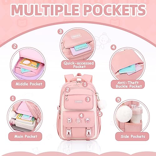 PIG PIG GIRL Girls Backpack, Kids Backpack for Girls with Anti-theft Back Pocket, Lightweight School Bookpack, Watrer Resistant, Bookbag for Elementary Primary School, Pink by PIG PIG GIRL - Used condition - Image 3