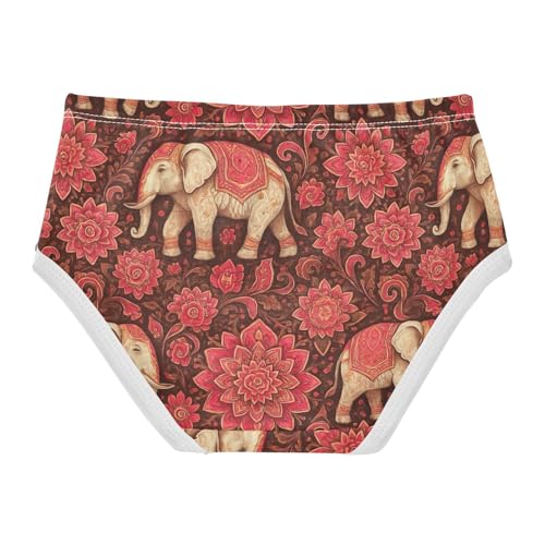 Joisal Cotton Girls Underwear Toddler White Elephant Ornate Florals Panties for Girl Artistic Kids Undies Briefs 2t2