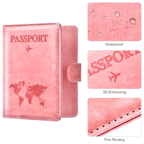 Image of Eoehro Passport Holder for Travel Essentials, Passport Wallet Cover Case for Travel Must Haves Accessories,Passport Book Holders for Women and Men(Bright Pink)