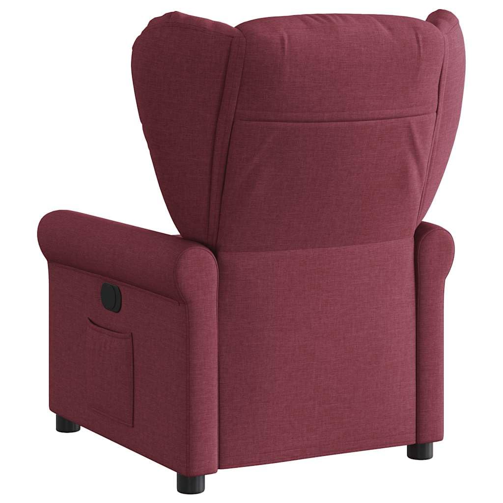 Fotel relaksacyjny w kolorze czerwonego wina z ręczną funkcją leżenia, wygodne krzesło tapicerowane do salonu i biura, ergonomiczny z podłokietnikami, stabilna rama z drewna i metalu