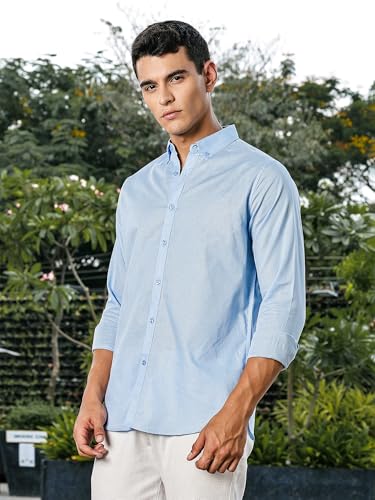 Image of Thomas Scott Men's | Linen Blend | Solid | Premium Cotton Linen Blend | Full Sleeve | Casual Shirt for Men