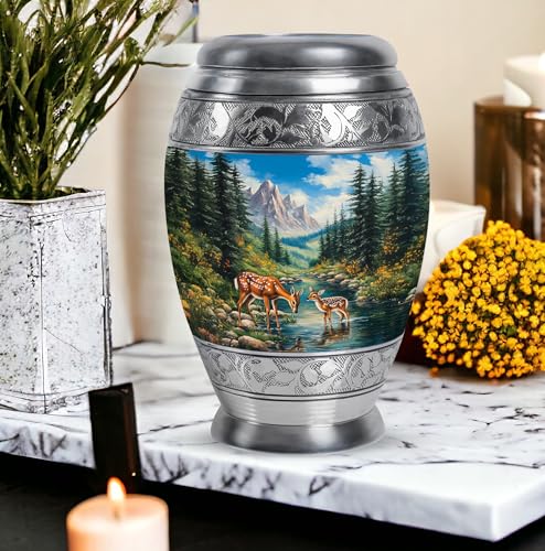 Image of Deer Urn Decorative Large Burial Urn for for Women & Men 1 Large & 4 Small | Keepsake Funeral Urns, Small Urns for Men & Women, Keepsake Urn for Mom & Dad