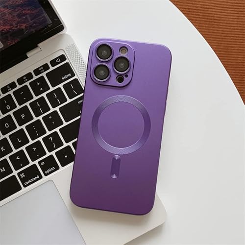 Misscase For Iphone 14 Pro Max Case Compatible With Magsafe,Full Protection Magnetic Case With Camera Lens Protector,Metallic Paint Silicone Dust-Proof Net Shockproof Case For Iphone 14 Pro Max Purple #TOP6