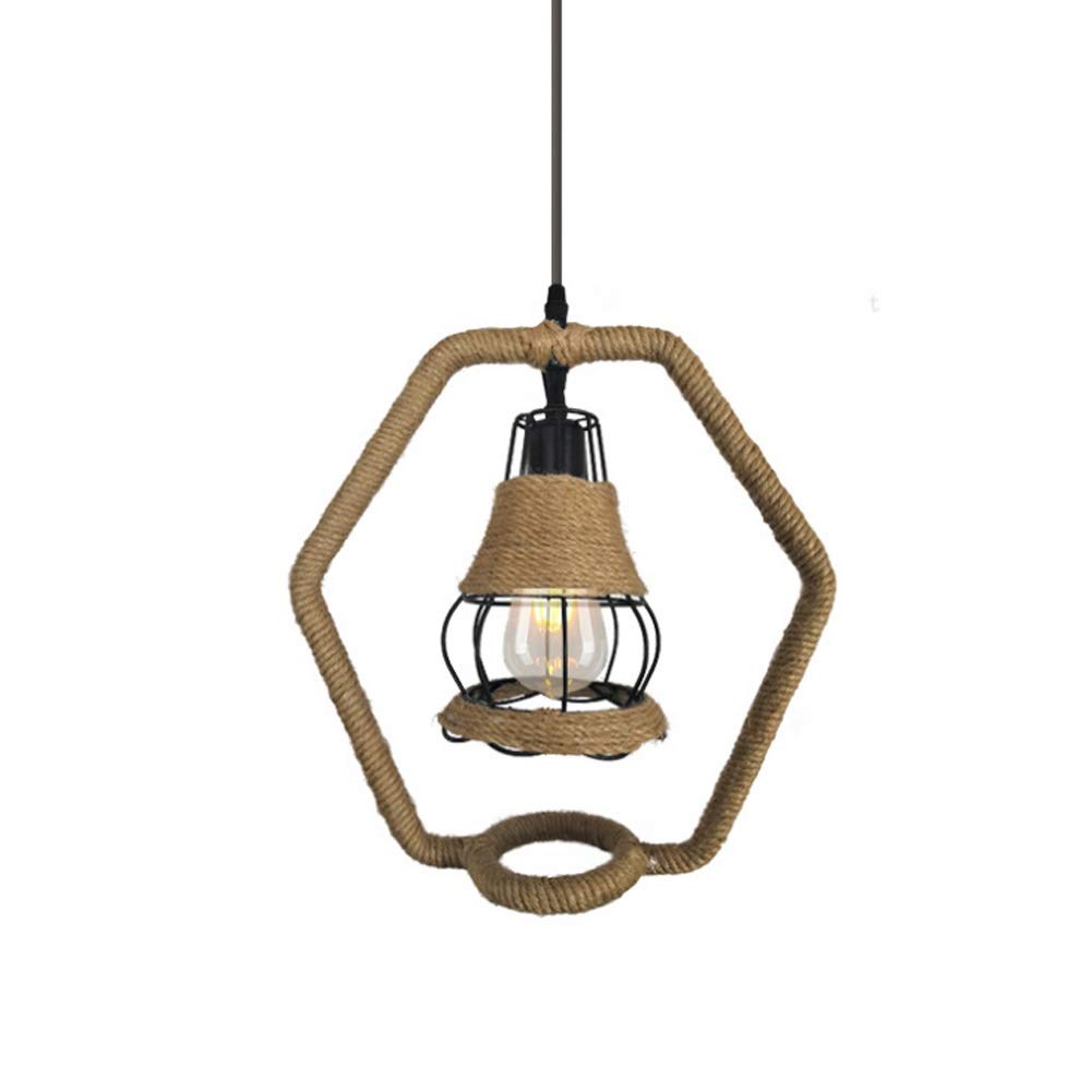 Suspension de plafond rétro style country en véritable corde de chanvre E27