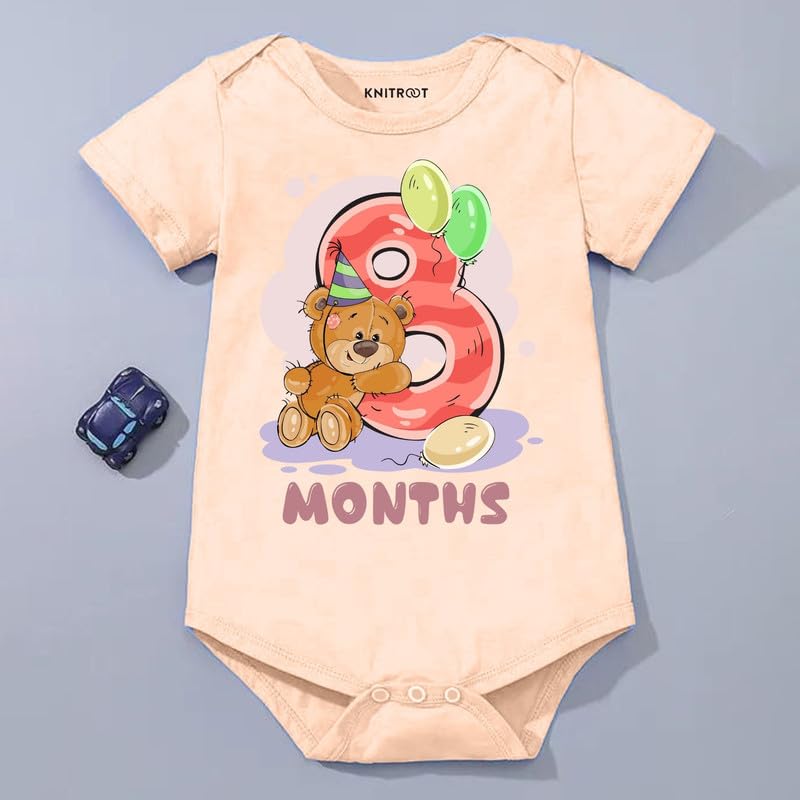 Image of Knitroot Monthly Birthday Teddy Special, Newborn Baby Half Sleeve Unisex Romper, Onesies, Sleepsuit, Body Suit, Envelope Neck, 1 to 12 Months Print, 0-12 Months, Infant Cloth for Boys & Girls
