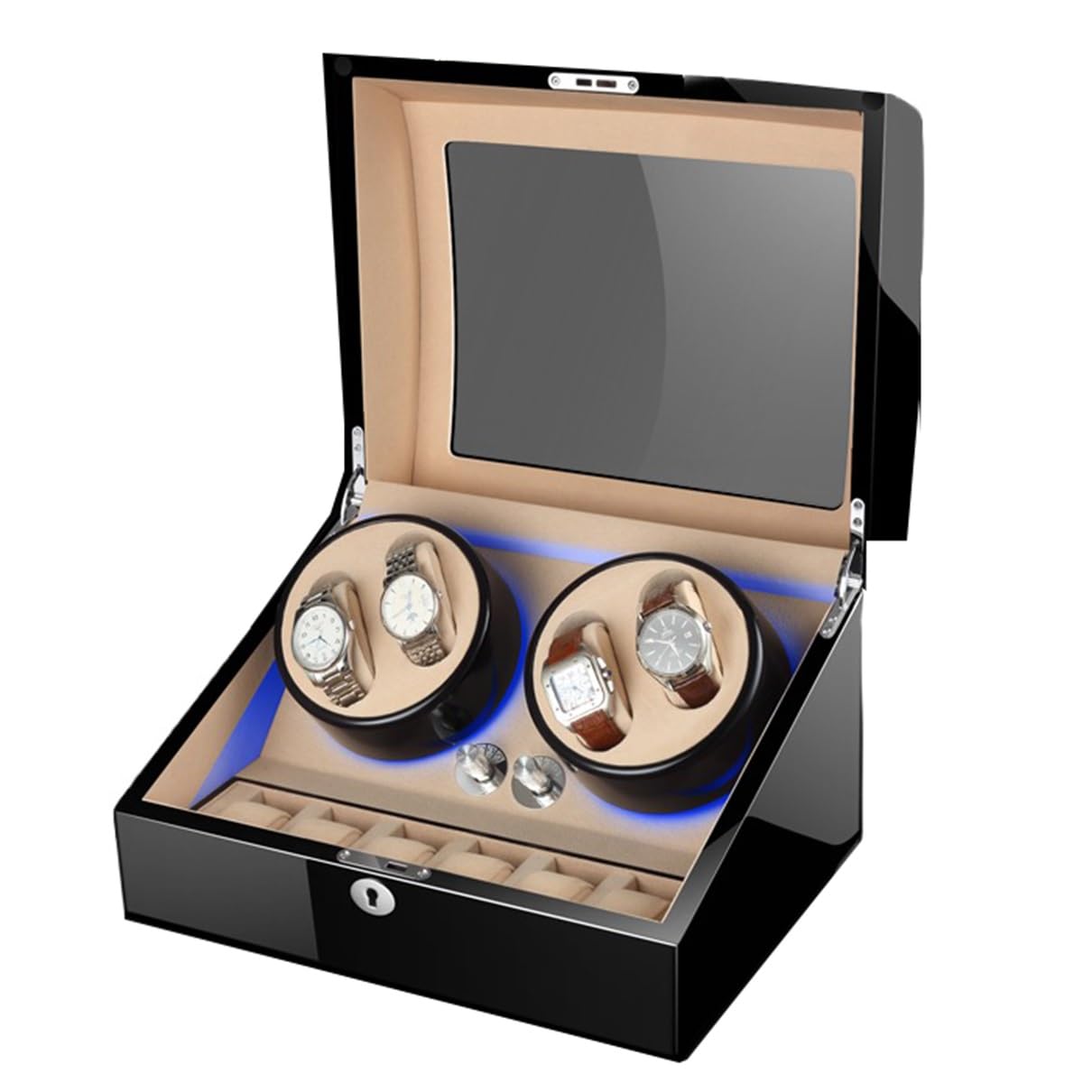 EHVYBDX 4+6 Watch Winders for Automatic Watches with Quiet Motor Multiple Rotation Modes Display Box in Wood Shell Winding Case