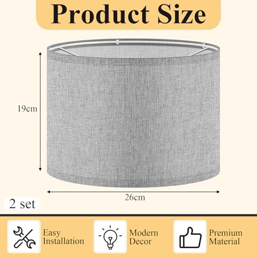 Weewooday Fabric Lampshade for Ceiling with E27 to E14 Adapter Ring Modern Pendant Table Floor Lamp Shades for Bedside Lamp 26 x 18 cm(Grey,2 Set) - Image 3