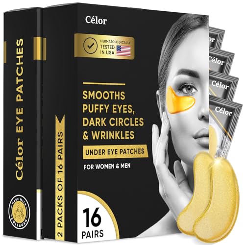 Under Eye Patches (32 Pairs) – Golden Under Eye Mask Amino Acid & Collagen, Under Eye Mask for Face Care, Eye Masks for Dark Circles and Puffiness, Under Eye Masks for Beauty & Personal Care