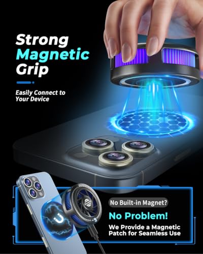 Image of GRENARO 15W Magnetic Phone Cooler for Gaming, Smart AI /L1 /L2 Mode for Temperature Control, Instant Freeze Gaming Cooler for Phone, Cooling Fan for Mobile with Enhanced Refrigeration Chip (Black Blue)