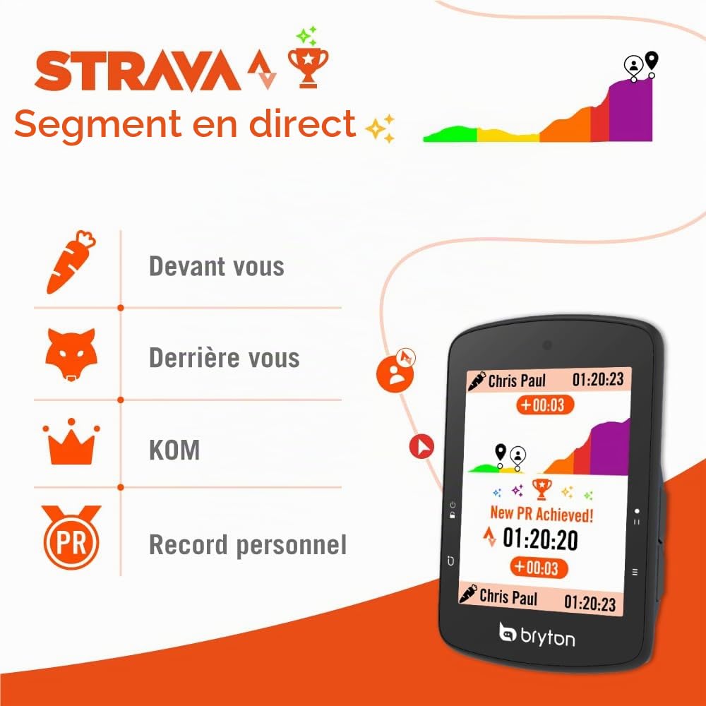 Bryton Rider S510 Compteur GPS Vélo Écran Tactile Couleur 2,8" Carte Offline Europe Radar Autonomie 30 Heures Navigation Virage par Virage Étanche