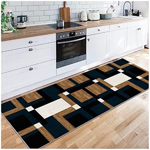 Siunwdiy Modern Carpet Runners for Hallway, Extra Long Carpets, Kitchen Hall Stairs Narrow Runner Rug for Entryway Non Slip Washable Low-Pile Doormat Indoor with Rubber Backing,Black brown,70x130cm Cover