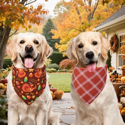 Thanksgiving Dog Bandanas Large 3PCS, 6 Pattern Fall Scarf for Boy and Girl, Pumpkin Leaves Rugby Triangle Reversible Bibs Breed for Puppy Pets - Image 5