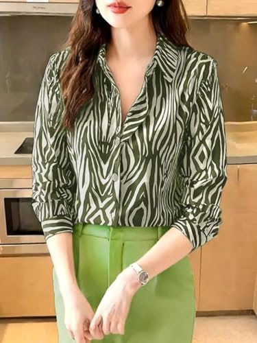 Image of Leriya Fashion Shirt for Women S-3XL | Abstract Printed Crepe Full Sleeve Shirt Collared Silhouette | Office Wear Tops for Women, Western Shirt for Women & Stylish Tops for Women Smart-Casual Styling