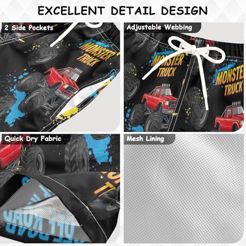 Swimming Shorts for Boys, Little Boys Swim Trunks 2t, Cool Monster Trucks Black3