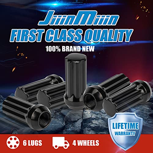 Image of 24pcs M14x2.0 Lug Nuts Black with 7 Spline Tuner, 14x2 Locking Lugnut 2 inch Length with 1 Socket Key, 60 Degree Conical /Cone Bulge Seat Closed End.