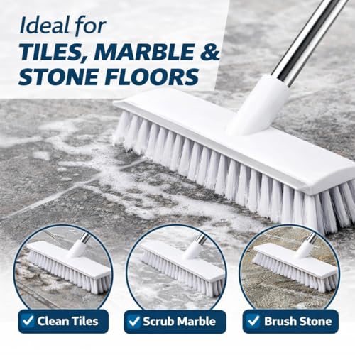 Image of Milton Bathroom Brush Floor Cleaning with Long Handle, 49 Inch Adjustable Scrub Brush with 3 Section Stainless Steel Rod Hard Bristle Tile Scrubber for Bathroom, Kitchen, Wall & Floor Cleaning Tool