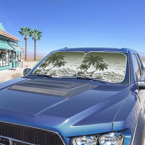 Image of Palm Trees Windshield Sun Shade Sun Shield for Front Window Blocks UV Rays, Foldable Sunshade Car Front Window Sun Shades Universal Fit Most Cars Women Men, 2pcs