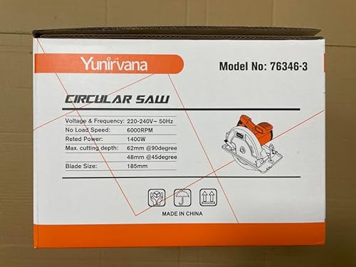 Yunirvana 1400W High-Speed Circular Saw, 6000 RPM, Adjustable Cutting Depth and Angle: 62mm (90°)-48mm (45°), Dust Collection System, and 185mm Saw Blade 11 Yunirvana 1400W High-Speed Circular Saw, 6000 RPM, Adjustable Cutting Depth and Angle: 62mm (90°)-48mm (45°), Dust Collection System, and 185mm Saw Blade - Image 11