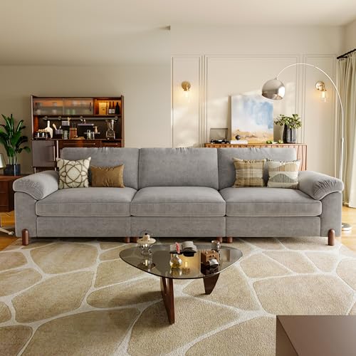 SITJOY Oversized Sectional Couches for Living Room, Extra Large Deep Seat Couch with Washable Covers, 118' Wide Couch, 3 Seater Couch, Chenille in Light Gray
